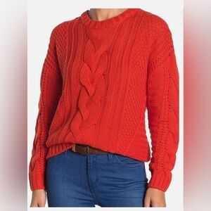 One A Women's Riot Orange Long Sleeve Cable Knit Pullover Sweater Size XL Sloucy